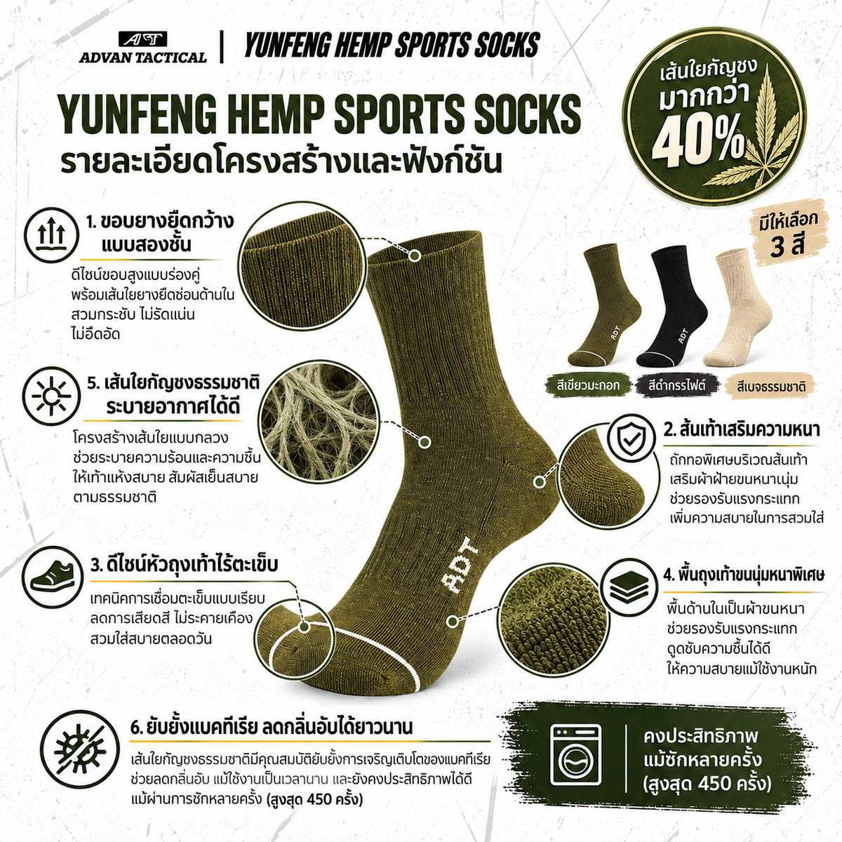 ADVAN TACTICAL CLOUD SUMMIT HEMP SOCKS [ADT-CS]